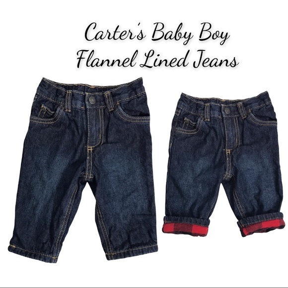 NWOT Carter’s Baby Boy Flannel Lined Denim Jeans - Picture 1 of 10